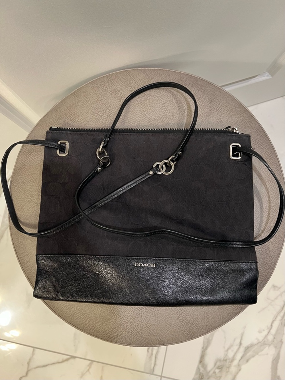 COACH Black Signature Canvas & Leather Convertible Crossbody